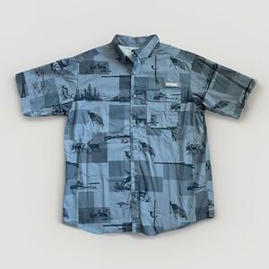 Columbia PHG Large Mens Shirt Buck Rifle Hunting Print Vented Short Sleeve USA